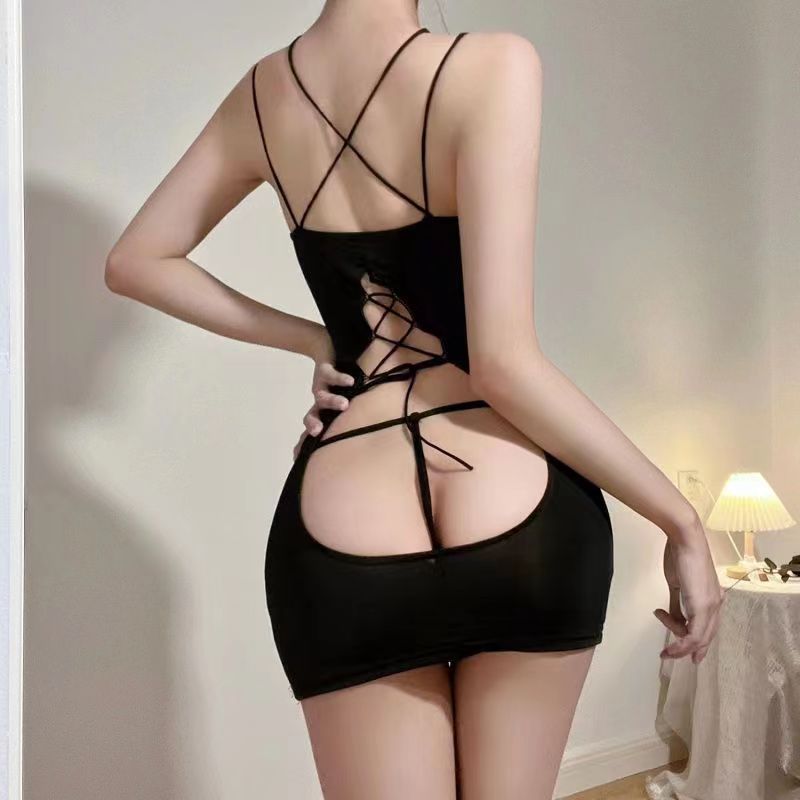 Image of Erotic underwear, sexy small breasts, gathered suspender pajamas, pure desire tie nightclub, water drops, hollow straps, hip group suit